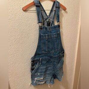 Abercrombie & Fitch Shortalls Women 100% Cotton Distressed Raw Hem Denim Size S
